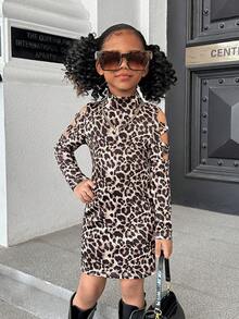 SHEIN Váy thường ngày họa tiết da báo đan cho bé gái - Nhiều màu - Xem 5