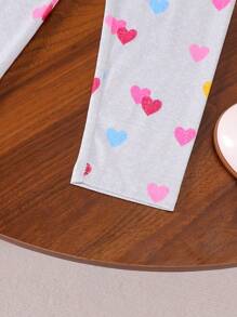 2pcs Young Girl "Brunch Girls" Cute Heart Print Casual Soft Fabric Leggings Outfit, Suitable For Daily Outing In Spring/Autumn
