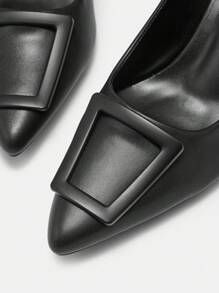 CUCCOO BIZCHIC 女士时尚黑色粗高跟方扣尖头工作浅口鞋秋季新年假期 - 黑色 - 查看 7