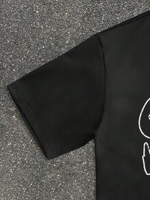 Manfinity RebelGame 男士宽松口气印花圆领短袖T恤套装，适合夏季 - 黑色 - 查看 8