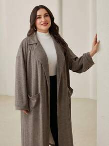 Mulvari 大码女式纯色翻领长袖休闲宽松长款夹克，秋冬 - 彩色 - 查看 6