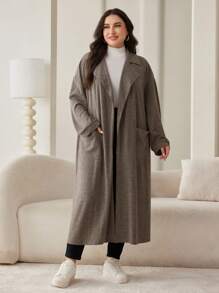 Mulvari 大码女式纯色翻领长袖休闲宽松长款夹克，秋冬 - 彩色 - 查看 7