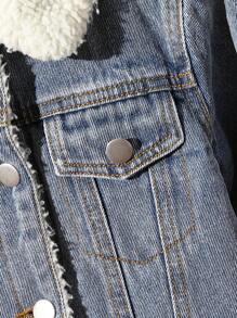 Veste en jeans doublée de polaire pour jeune garçon, manteau d'hiver avec col en sherpa chaud