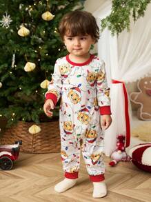 这款男婴连体衣采用狮子印花图案，并饰以圣诞彩灯，充满趣味和节日元素，独特的设计散发着浓浓的圣诞欢乐气氛，是庆祝圣诞节和日常穿着的理想之选。