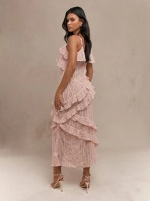 MISSGUIDED Boho Sheer Textured Chiffon Ruffle Detail Cami Maxi Dress