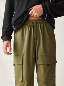 Manfinity VCAY Men Casual Loose Elastic Waist Straight-Leg Cargo Pants - Green - View 5