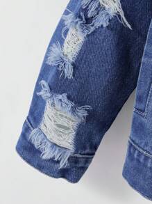 YOUNG BOYS Casual Embroidered Loose Distressed Washed Denim Jacket - Medium Wash - View 4