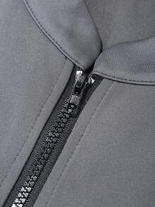 Manfinity Riding Solid Color Zipper Front Long Sleeve Letter Print Minimalist Casual Cycling Jacket