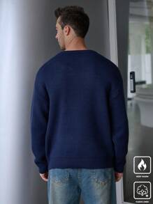 Manfinity Homme Men's Casual Colorblock Design Loose Fit Sweater For Autumn And Winter - Navy Blue - View 2