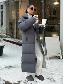 EURMUSE MAXI OVERSIZE DARK GREY PUFFER WINTER COAT - Dark Grey - View 3