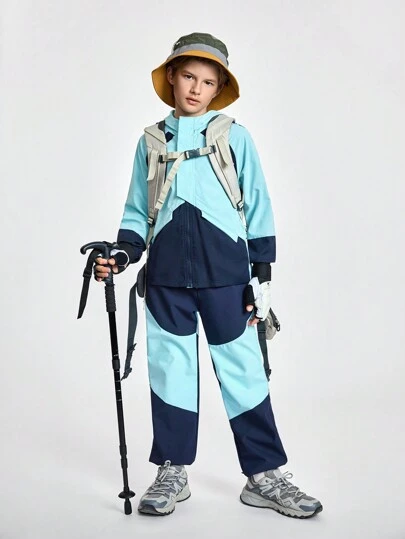 SHEIN 青少年男孩时尚运动街头户外夹克风衣长袖连帽复古运动夹克