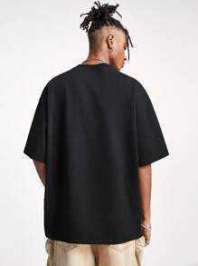 Manfinity NXTstreet Camiseta de manga corta y cuello redondo holgada con estampado de ángel, adecuada para el verano - Negro - Ver 2