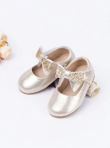 1 双女婴金属蝴蝶结钩环平底鞋，全年百搭 - 金色 - 查看 2