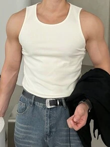 DAZY Men Solid Round Neck Sleeveless Casual Top, Fall - White - View 3