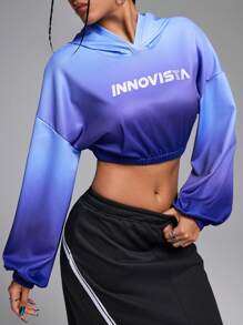Innovista Moletons esportivos casuais com estampa ombré azul feminino, moletom leve, moletons de outono, moletom curto, ao ar livre, moletom curto, acampamento ao ar livre, tops femininos de treino, roupa feminina de outono e inverno, manga comprida azul