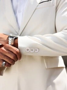 Manfinity Mode Men's Solid Color Lapel Neck Long Sleeve Button Front Casual Blazer