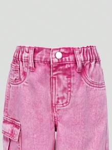 Girls' Loose Fit Washed Denim Palazzo Pants, Dusty Rose Color - Hot Pink - View 7