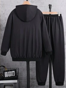 Set de 2 piezas de sudadera con capucha y pantalones casuales con estampado a cuadros cómodos para adolescentes