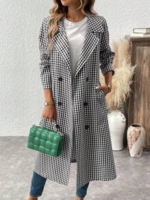 Calvaya Płaszcz codzienny dwurzędowy z długim rękawem i wyciętymi klapami w kratkę w stylu houndstooth