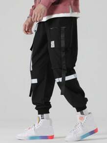 Manfinity EMRG 秋季男士宽松丝带翻盖口袋工装裤