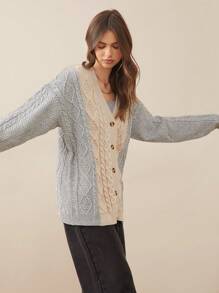 WESTFADE Áo len cardigan dệt kim màu khối - Kem - Xem 7