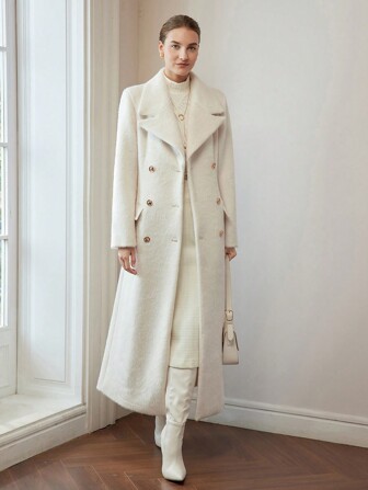 MOTF PREMIUM WOOL SOLID LAPEL COLLAR PEA OVERCOAT