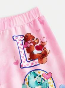 SHEIN X Care Bears Designer Tween Girl Casual Cute Cartoon Bear & Letter Printed Elastic Waist Pants, Holiday, New Year, Thanksgiving - Multicolor - View 3