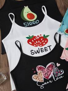 SweetSlumber 3pcs/Set Cartoon Print Camisole & Shorts Pajama Set - Multicolor - View 4