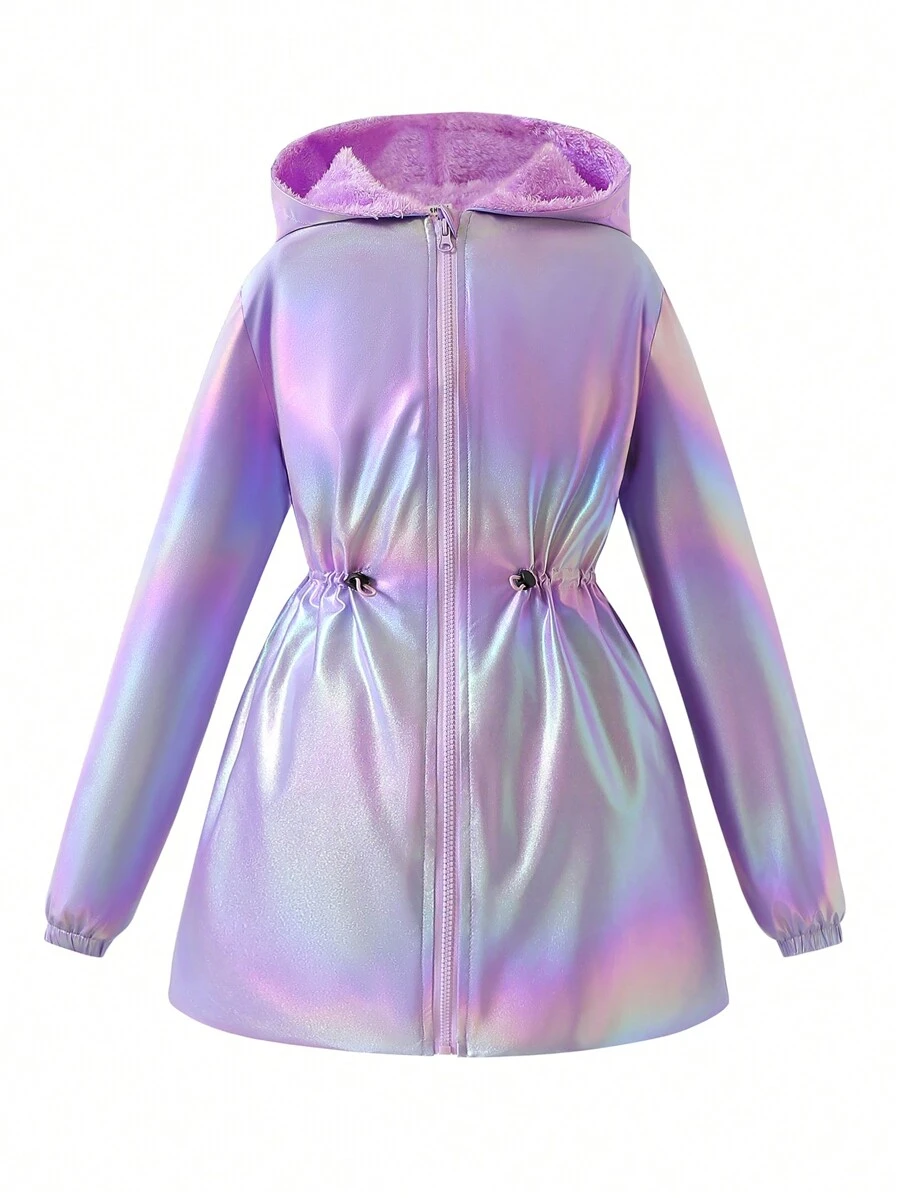 Teen Girl Hooded Padded Jacket, Colorful Fabric, Casual Street Style, Autumn/Winter - Purple - View 1