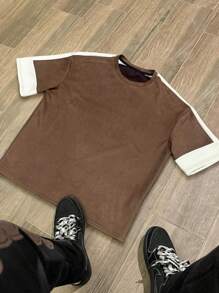 Manfinity Roghcode 男士纯色拼布圆领短袖休闲 T 恤 - 彩色 - 查看 4