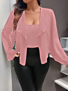 Celure Plus Size Women's Solid Color Flared Casual Open Front Elegant Jacket, Spring & Fall