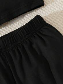 Sparklyn 3 件套 Tween 女童蝴蝶印花吊带背心上衣 + 松紧腰裤 + 纯色短袖上衣休闲装