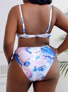 SHEIN Swim Curve 夏日沙灘加大理石印花鋼圈比基尼套裝