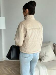 SHEIN Privé Women's Khaki Turtleneck Long Sleeve Outerwear