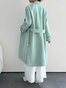 SHEIN Tall Solid Lapel Neck Drop Shoulder Overcoat For Winter - Mint Green - View 2
