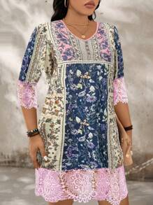 Váy cổ chữ V in hoa thanh lịch cỡ lớn - Nhiều màu - Xem 4