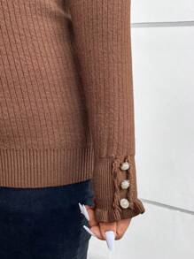 SHEIN Clasi Plus Size Women's Plain Long Sleeve Frill Trim Slim Fit Sweater Fuzzy, Thermal, Teddy, Fleece, Fall Clothes Commute, Minimalist, Office Wear, Old Money, Simple, Super Warm And Soft!