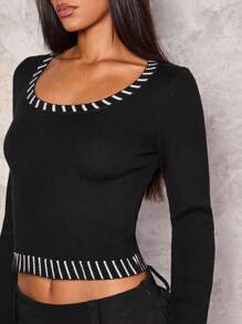 Glamine 女士短款圆领撞色修身毛衣