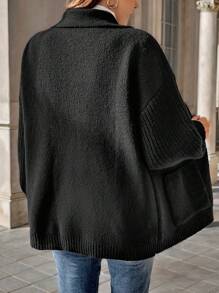 Calvaya Áo len cardigan tay đèn lồng màu đen cỡ lớn, thu đông - màu đen - Xem 2