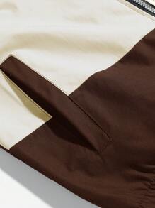 Manfinity Hypemode Men's Casual Color Block Zip Front Drawstring Long Sleeve Loose Jacket, Spring And Autumn, For Fall - Coffee Brown - View 5