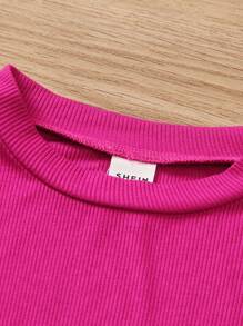 SHEIN Elladie kids 4pcs/Set Young Girl's Solid Color Round Neck Short Sleeve Ruffle Casual T-Shirt, Summer Summer Holiday - Multicolor - View 3