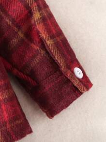 Baby Boy Plaid Printed Shirt With Flip-Over Detail - Burgundy - View 3