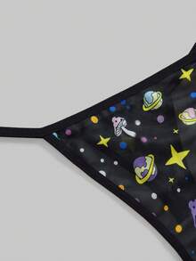 ROMWE Grunge Punk 5 件装趣味宇宙飞船和外星人网眼印花丁字裤 - 彩色 - 查看 7