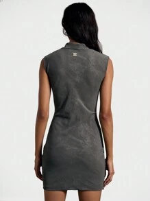 AiiRZ Washed Print Metal Trim Detail Mini Dress - Grey - View 2