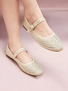 CUCCOO DOLLMOD Women's Fashionable Apricot Ballerina Mary Jane Flat Shoes, Cute And Sweet For Students Fall