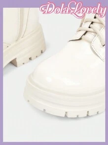 Dola Lovely Women's Solid Color Front Tie Simple Ankle Boots, Casual Daily