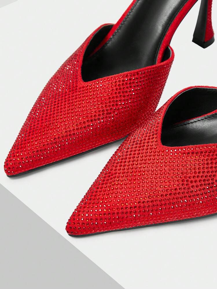 TACONES ALTOS DE TACÓN DE AGUJA DE CRISTAL COMPLETAMENTE ENJOYADOS Y CALADOS GLAMOROSOS PARA MUJERES