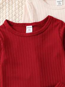 多件套组合装女婴针织圆领长袖上衣和长裤套装，多色