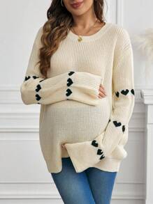 SHEIN Umstandsmode lässiger, lockerer Strickpullover mit Herz Muster, Herbst/Winter