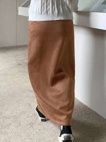 DAZY Women's Solid Color Single-Breasted Casual Thickened Straight Skirt Fall,Winter